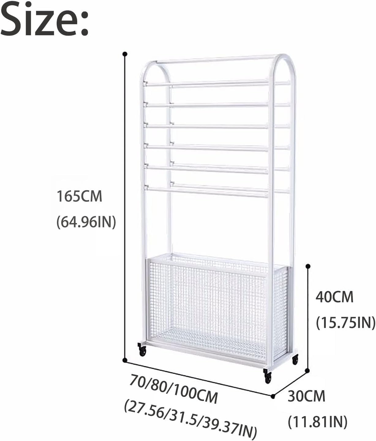 Uchwyt Na Wstążki, Stojak Na Wstążki, Organizer Na Wstążki, Stojak Na Papier Pakowy/Wstążki, Metalowy Organizer Na Szaliki Z Kółkami, Wieszak Na Ubrania Montowa(Biały-27,56X11,81X64,96 Cala)