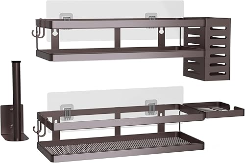 Miniatura 10 de PUSDON Cestas de Almacenamiento Colgantes Organizador de Montaje en Pared, Estante de Contenedor de Alambre Metálico para Cocina Baño Ducha Estante