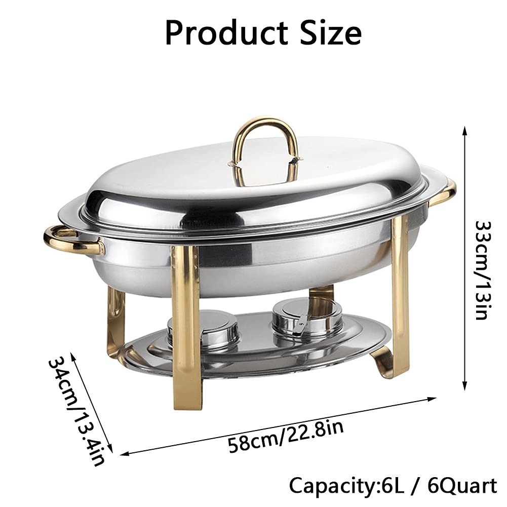 Chafing Dish ovale, set scaldavivande da 6 litri con teglia per alimenti, teglia per l'acqua, telaio, coperchio e porta-combustibile, vassoio per catering in acciaio inossidabile di dimensioni stand