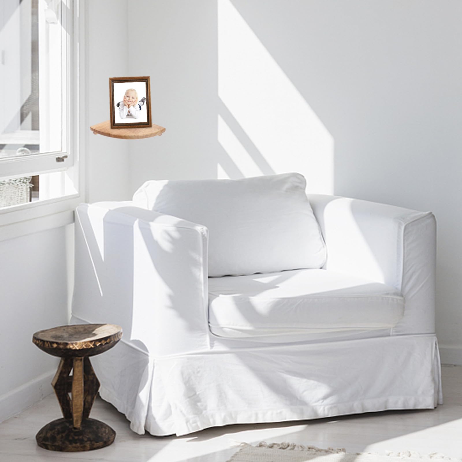 Scaffale Angolare da Parete in Legno di Rovere Bianco 23 Cm Ripiano a Ventaglio Elegante per Soggiorno e Ufficio, Portaoggetti Ecologico e Salvaspazio