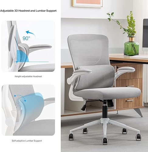 Miniatura 6 de BRTHORY Silla de oficina ergonómica de altura ajustable con soporte lumbar autoajustable, silla de computadora de malla transpirable, silla de