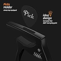 Vista 3 de Cejilla de Guitarra, TANMUS - Cejilla de metal de zinc 3 en 1 para guitarras acústica y eléctrica (con soporte para púas y 4 púas), para ukelele