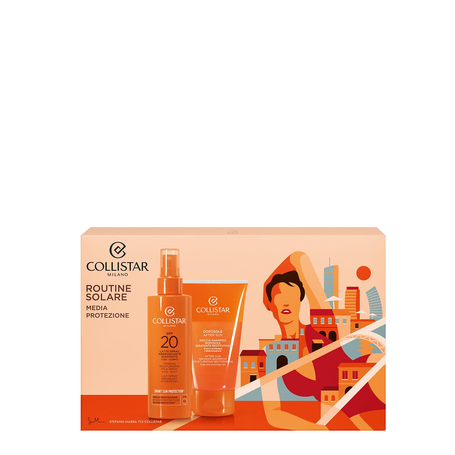 Collistar Cofanetto Regalo Solare Latte Solare Spray Abbronzante Idratante Viso-Corpo SPF 20 200 ml + in Regalo Doccia-Shampoo Doposole Idratante Restitutivo 150 ml