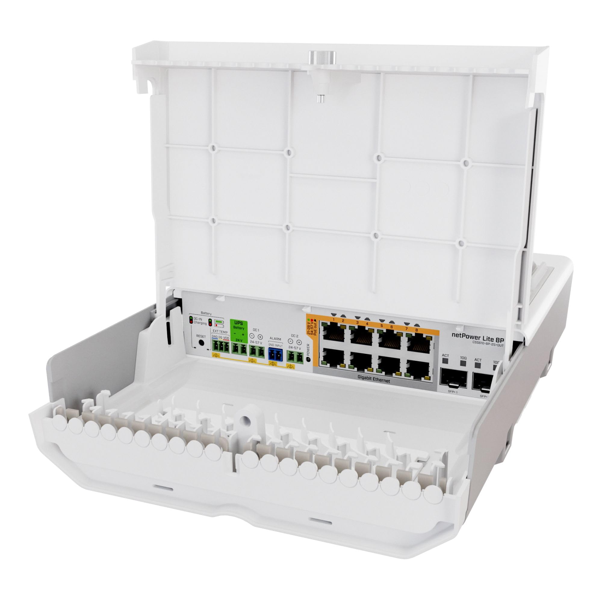 Mikrotik netPower Lite 8P Gigabit Ethernet [10/100/1000] Supporto Power over Ethernet [PoE] Bianco (MikroTik netPower Lite 8P - CSS610-8P-2S+OUT)