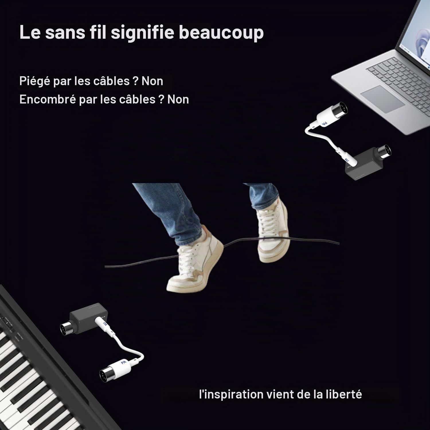 PAINTAUDIO Paint Audio Adaptateur MIDI sans fil, adaptateur MIDI Mate ultra faible latence pour synthétiseur numérique à vent de guitare, clavier de piano numérique vers appareils MIDI, Mac OS/iOS