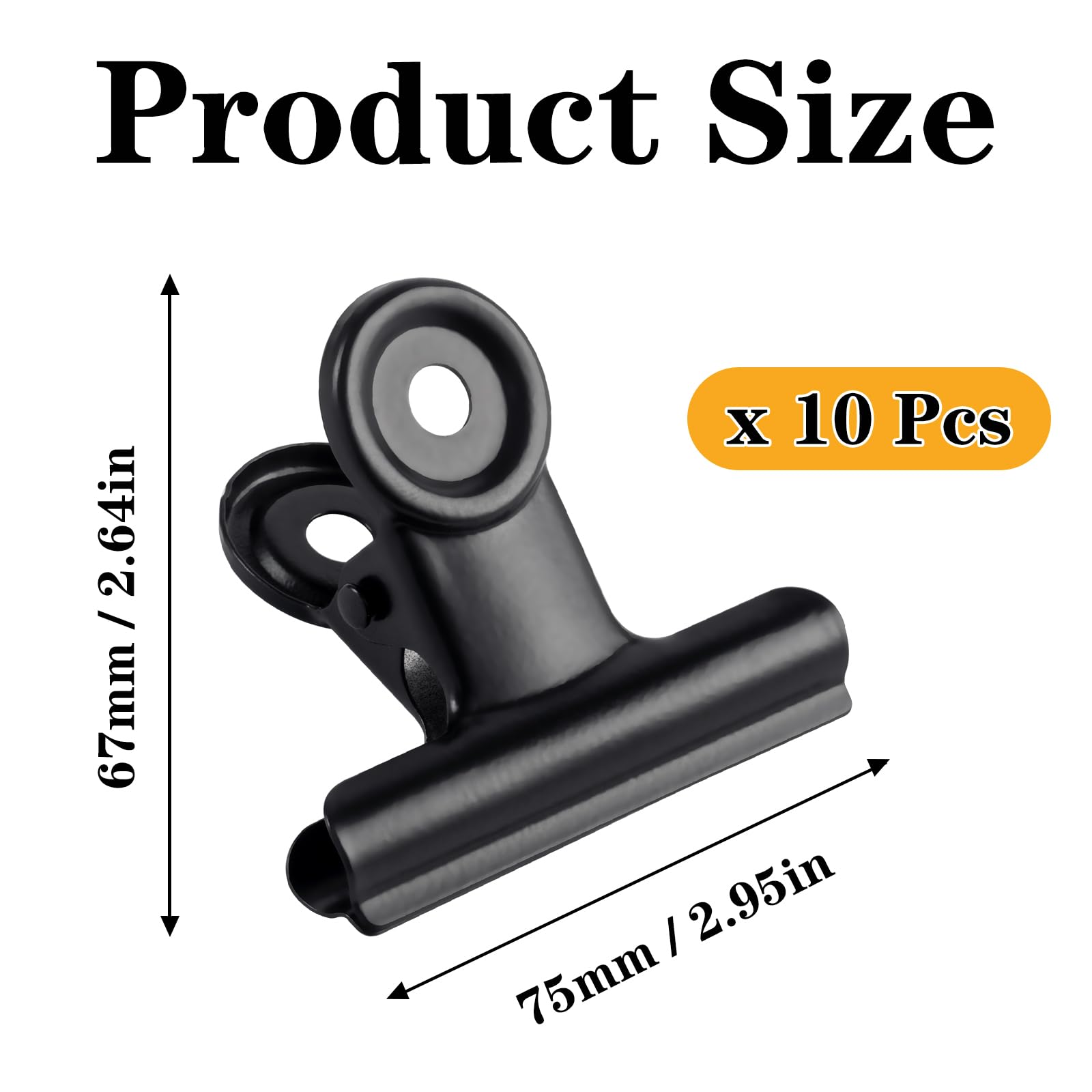 GUOKOFF 10 Pcs Large Bulldog Clips, 75mm Binder Clips, Metal Hinge Clips Binder Paper Clamp for Crafts Photo File Office (Black) - Image 2