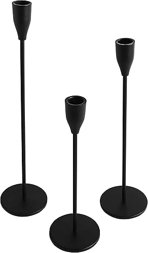 Vista 9 de Rely+ Juego de 3 portavelas negro mate, soporte alto de metal, centro de mesa, candelabro, decoración de cocina, decoración de boda, fiesta