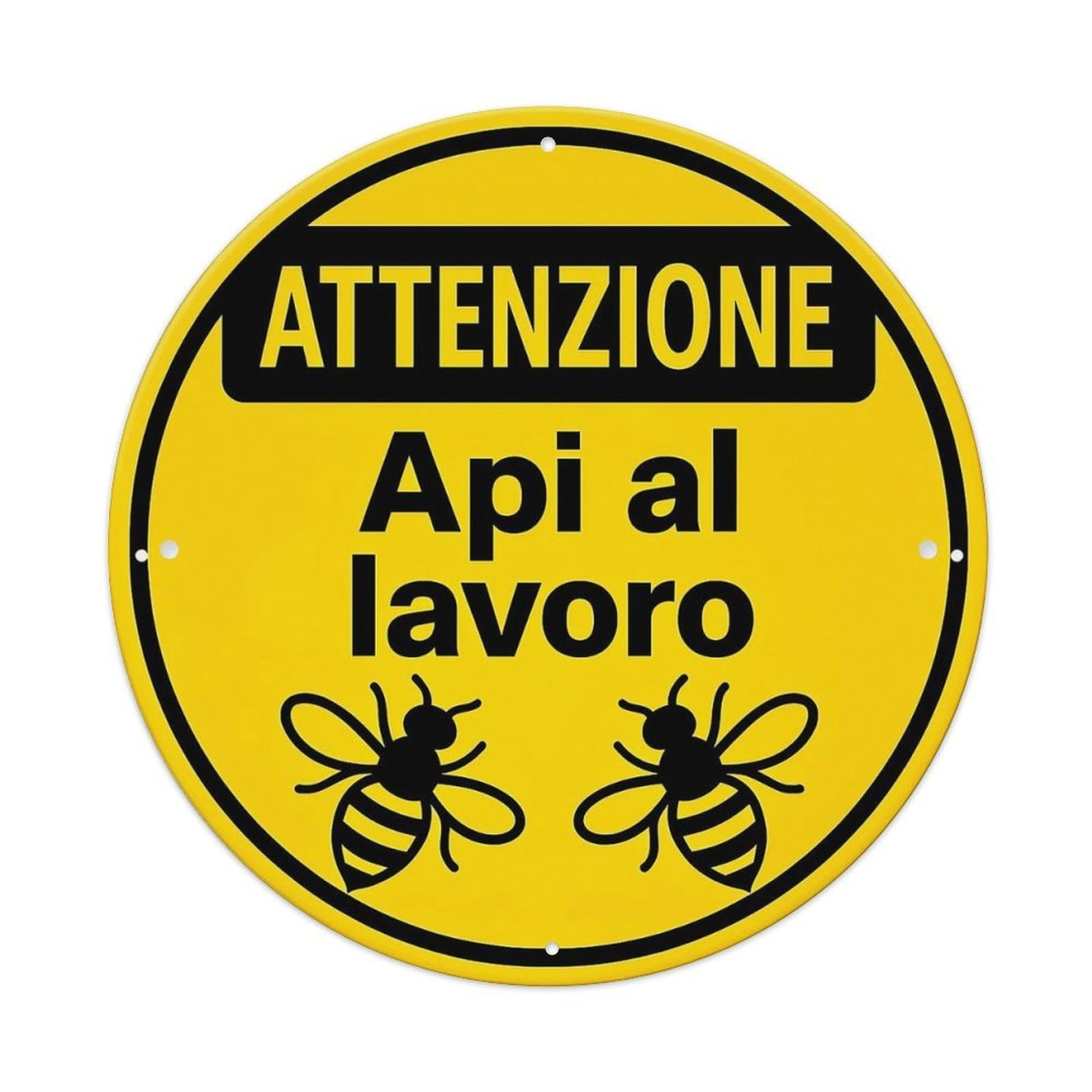 Attenzione Api Al Lavoro Bees Tin Sign Metal Poster Vintage Metal Signs for Home Man Cave Bar Cafe Kitchen laundry room Wall Decorations Gift 8x8Inch