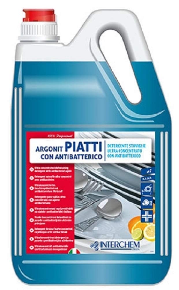 Argonit Piatti con Antibatterico detersivo lavapiatti tripla concentrazione al limone detergente con Triclosan- confezione : 4 taniche da kg.5