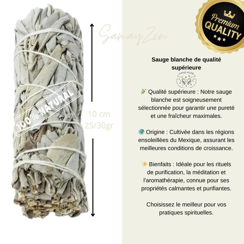 Sauge Blanche à brûler Palo Santo Nettoyage énergétique Maison Bâtonnets d'Encens Artisanaux Aromathérapie