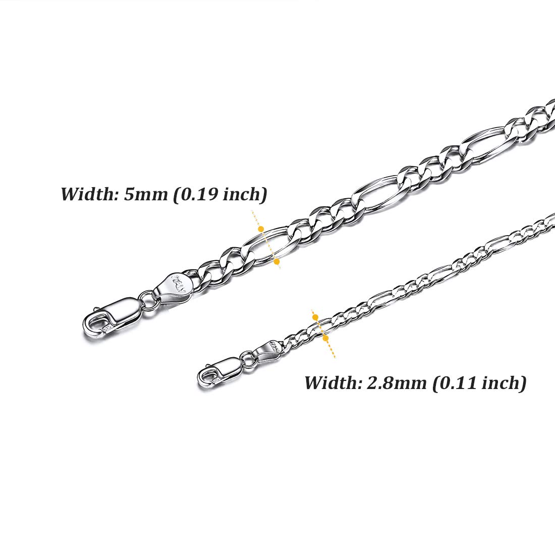 ChicSilver Collana a Catena in Argento Sterling 925 Catena Barbazzale Cubana Figaro da Uomo Donna, Collana di Ricambio per Pendente Cindolo, 45-70 cm Lungha, 3/5 mm Larga, Con Confezione