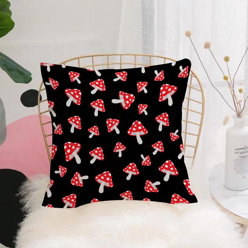 Hyosxw Seamless Vector Pattern With Cute Cartoon Fo - A5 Cushion Cover,Throw Pillow Case Home Decorative For Living Room Bedroom Sofa Chair 18X18 Inch,Seamless Vector Pattern With Cute Cartoon Forest Mushrooms Fly Agaric On A Blac,Pillowcase 45X45cm
