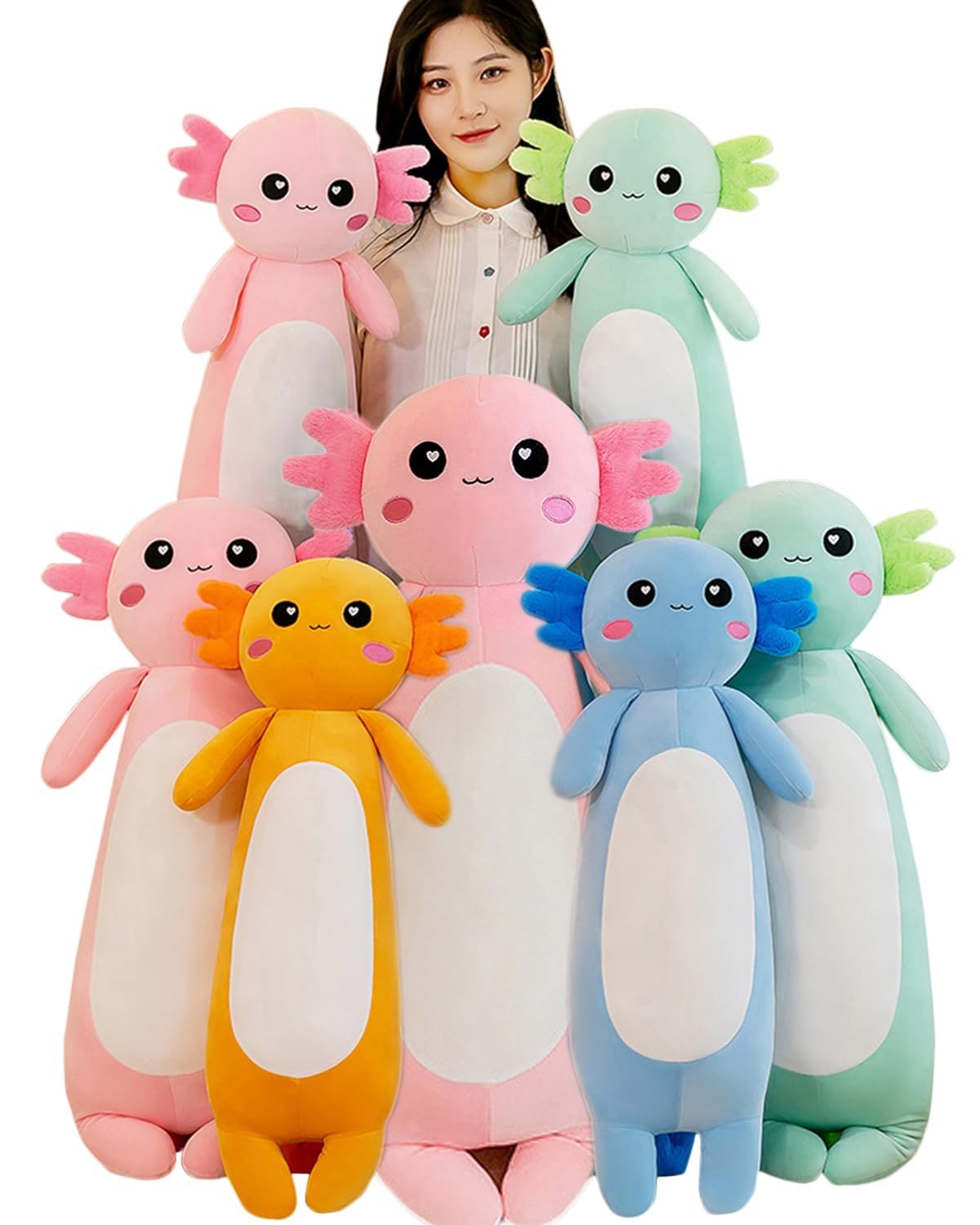 Kekeso Long Axolotl Plush Pillow,Axolotl Stuffed Animal for Girls and Boys Salamander Plush Toy Gift for Christmas (Green - Image 2