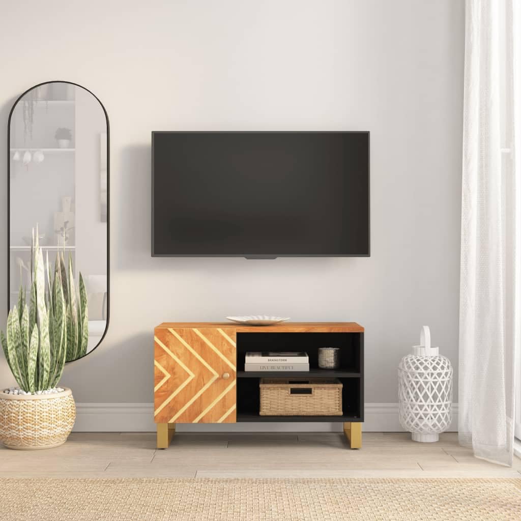 Meuble TV en bois de manguier stable pour petit salon encombré et meuble bas