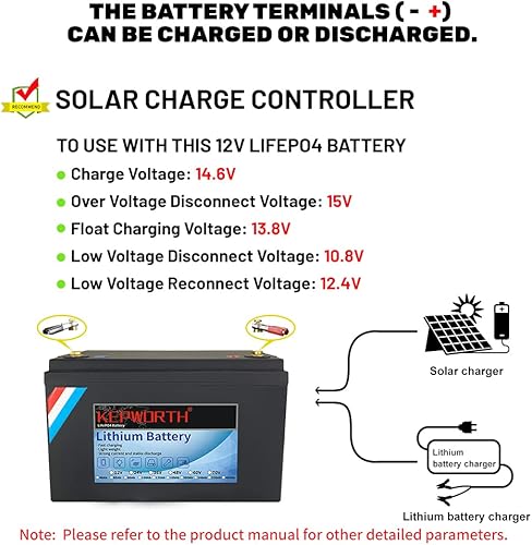 Miniatura 5 de Batería LiFePO4 de 12 V 100 Ah 1280 Wh de ciclo profundo Batería recargable de fosfato de hierro y litio BMS integrado, perfecta para RV, solar,