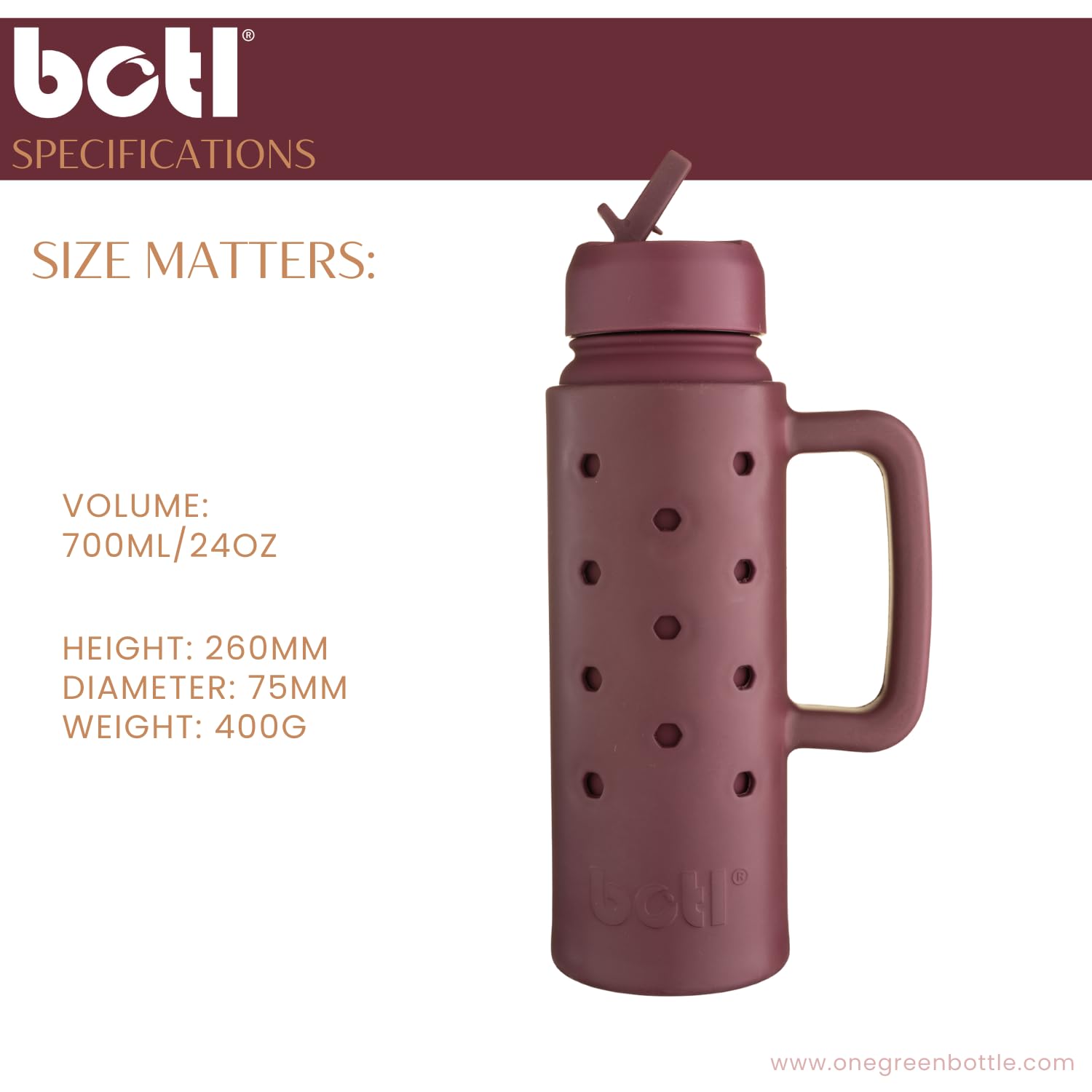 BOTL – Epic Jug – Personalisierte Edelstahl-Wasserflasche, auslaufsicherer Strohhalm-Deckel, isolierte Flasche, 700 ml, Sportverschluss mit internem Strohhalm, personalisierbare Flasche – Kirsche