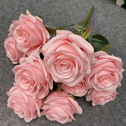 JUAKSQZYI Fake Flowers Artificial Roses Flowers 9 Heads Arrangement Silk Bouquet for Home Office Parties Bridal and Wedding Decoration(Color7)