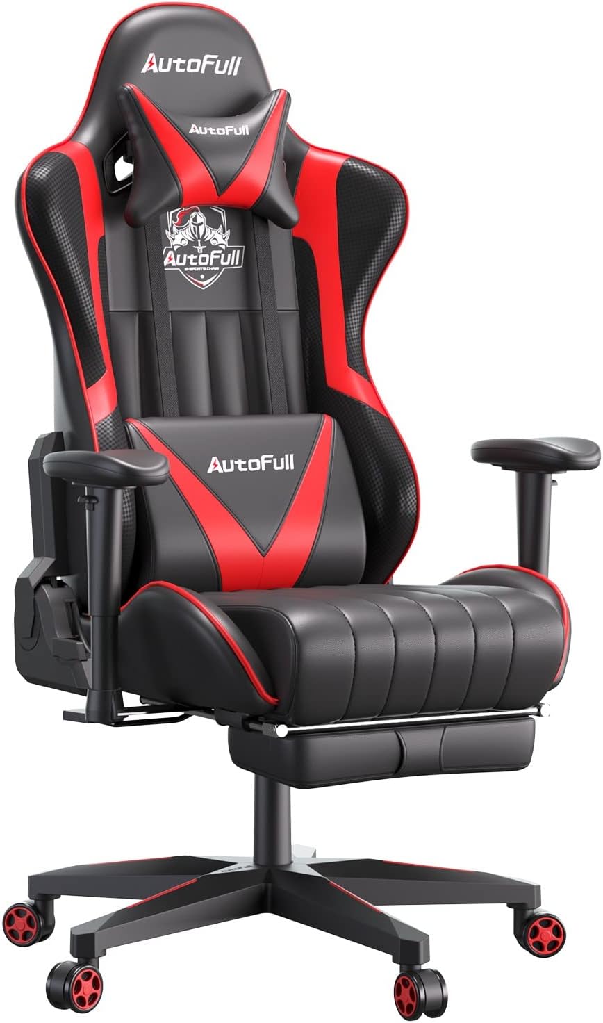 Autofull Gaming Stuhl Schreibtischstuhl Gamer Ergonomischer Pu Leder Burostuhl Einstellbare Sitzhohe Und Ruckenlehnenneigung Pc Stuhl Mit Lendenwirbelstutze Und Fussstutze Rot Drei Jahre Garantie Amazon De Kuche Haushalt Wohnen
