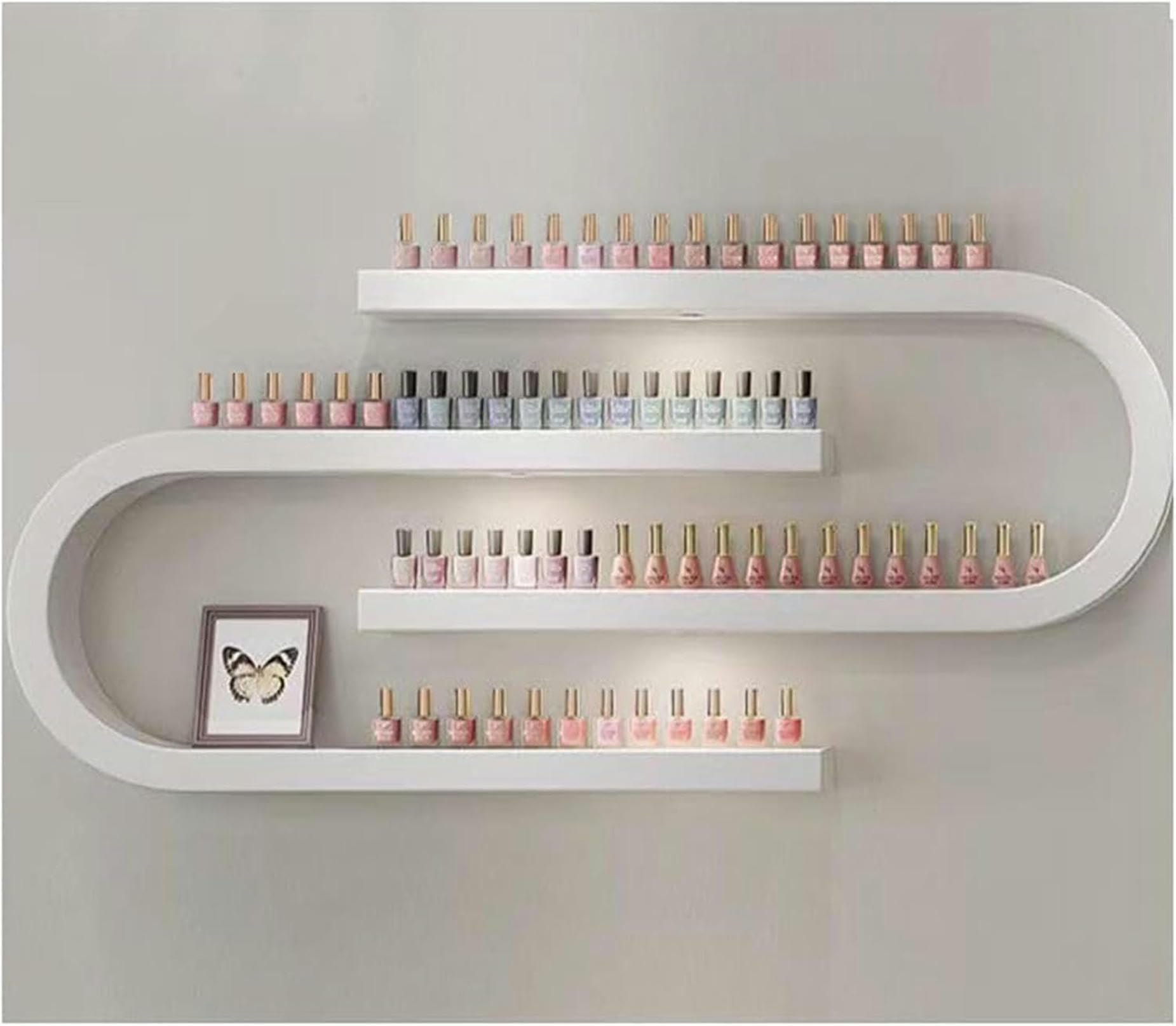 Mensola per Smalto a Parete, mensola per Oli Essenziali a Forma di U, Porta Rossetto, Organizer da Parete per Smalto con Luce