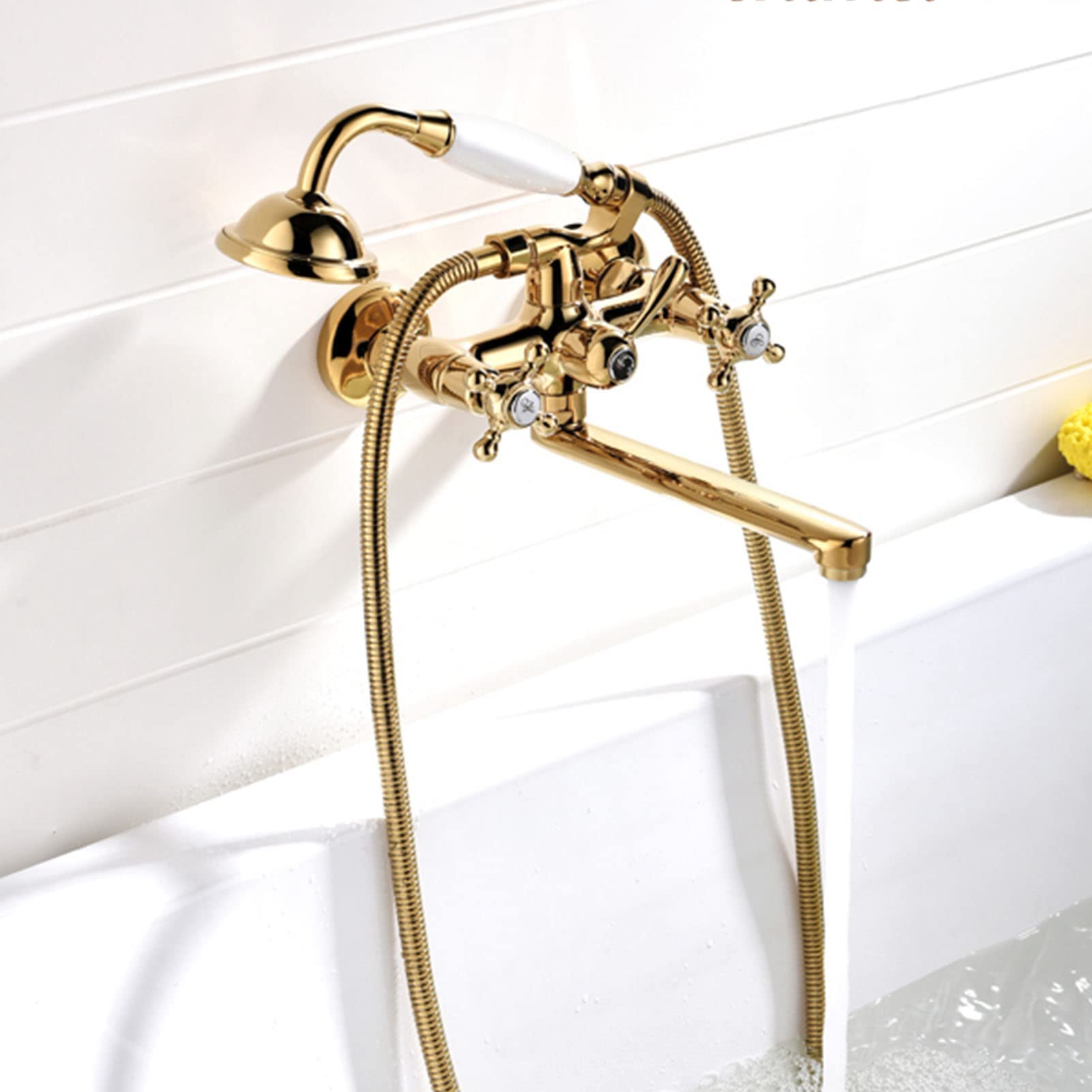 Badewannenarmatur Modern, Verchromt – Doppelhebel, Aus Messing, Mit Handbrause & Schlauch