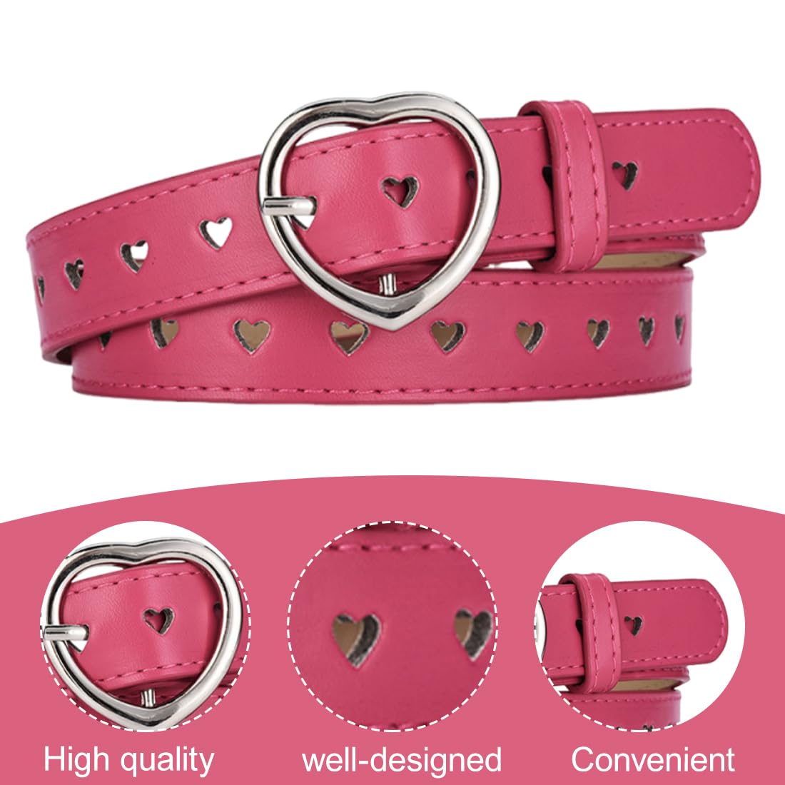 2PCS Belts Heart Shape Belts, Kids Heart Buckle Belts, Adjustable
