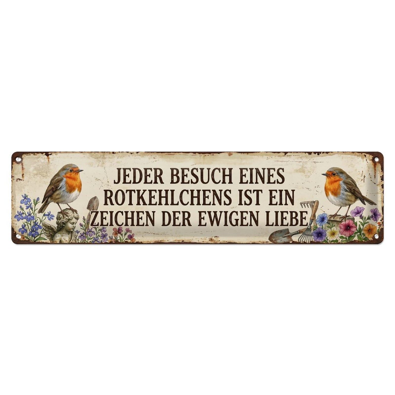 Robin Bird Garden Quote Besuch Metal Tin Skinny Sign Plaque Wall Decor for Cafe, Club Bar, Office, Home Garden Metal Poster 4x16Inch