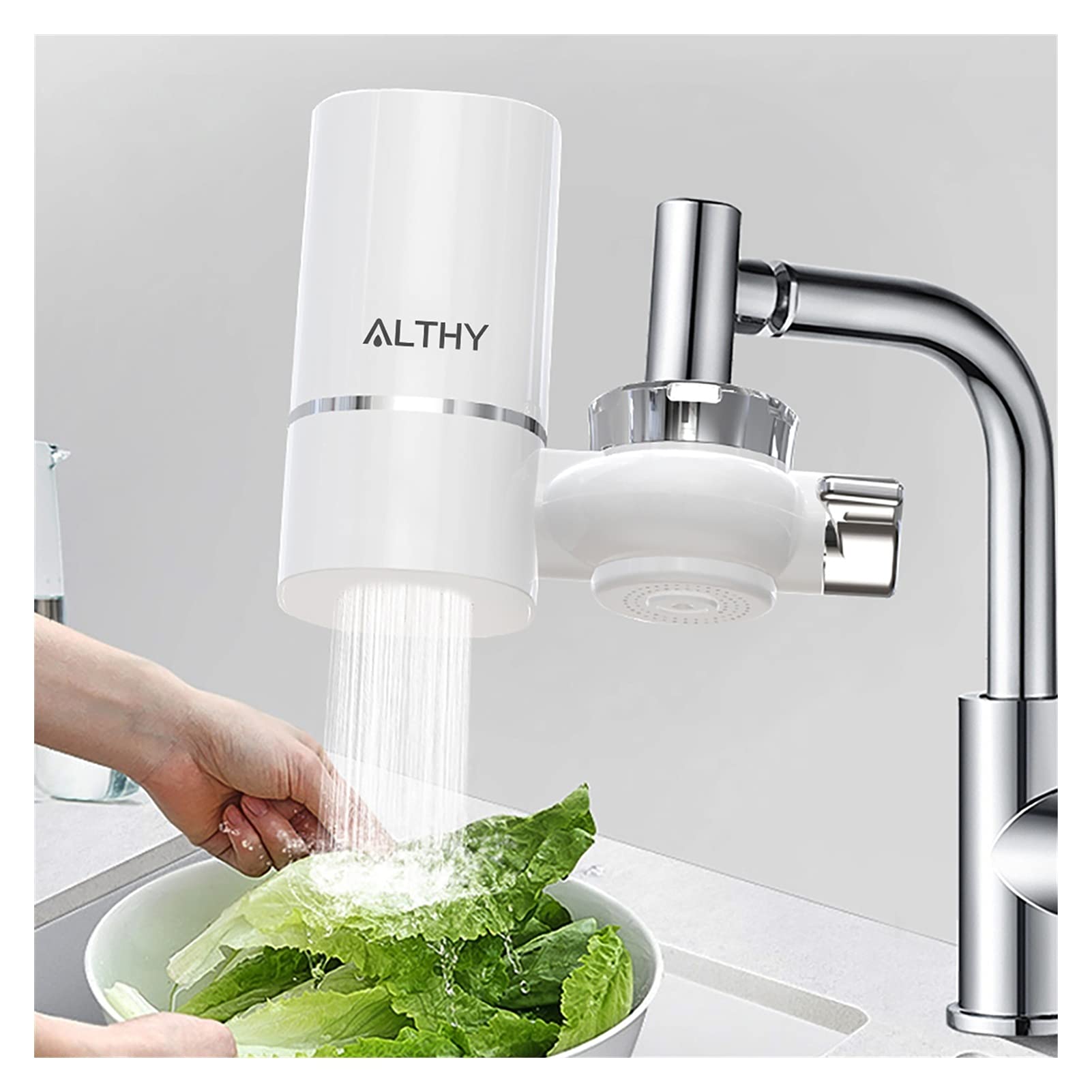 Sistema de filtro de agua debajo del fregadero, ALTHY Purificador de filtro de agua del grifo Faucet Sistema de purificación de agua - Retener los minerales alcalinos: eliminar el cloro de olor Ahorro