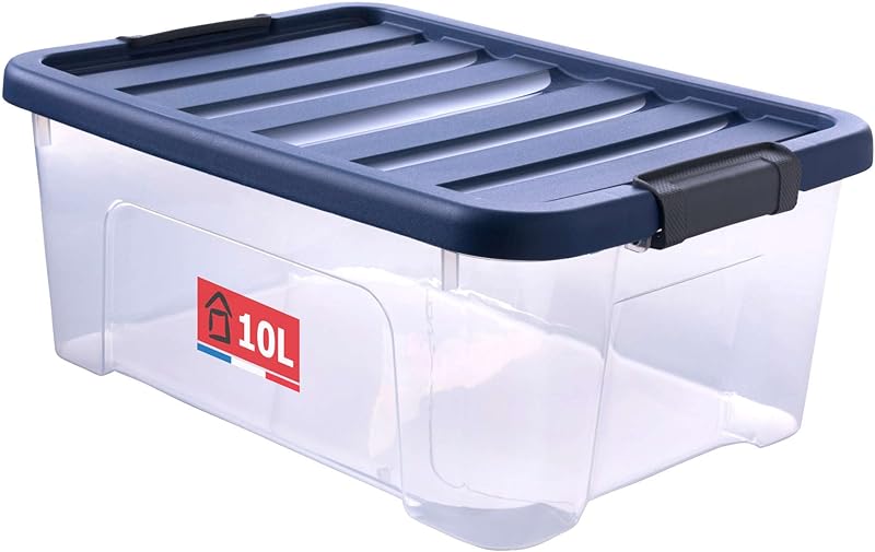 SUNDIS Wave Box, boîte de rangement avec couvercle clipsable 10l, en plastique transparent, superposable et empilable, idéale pour la chambre, le dressing, les chaussures, le bureau, le bricolage