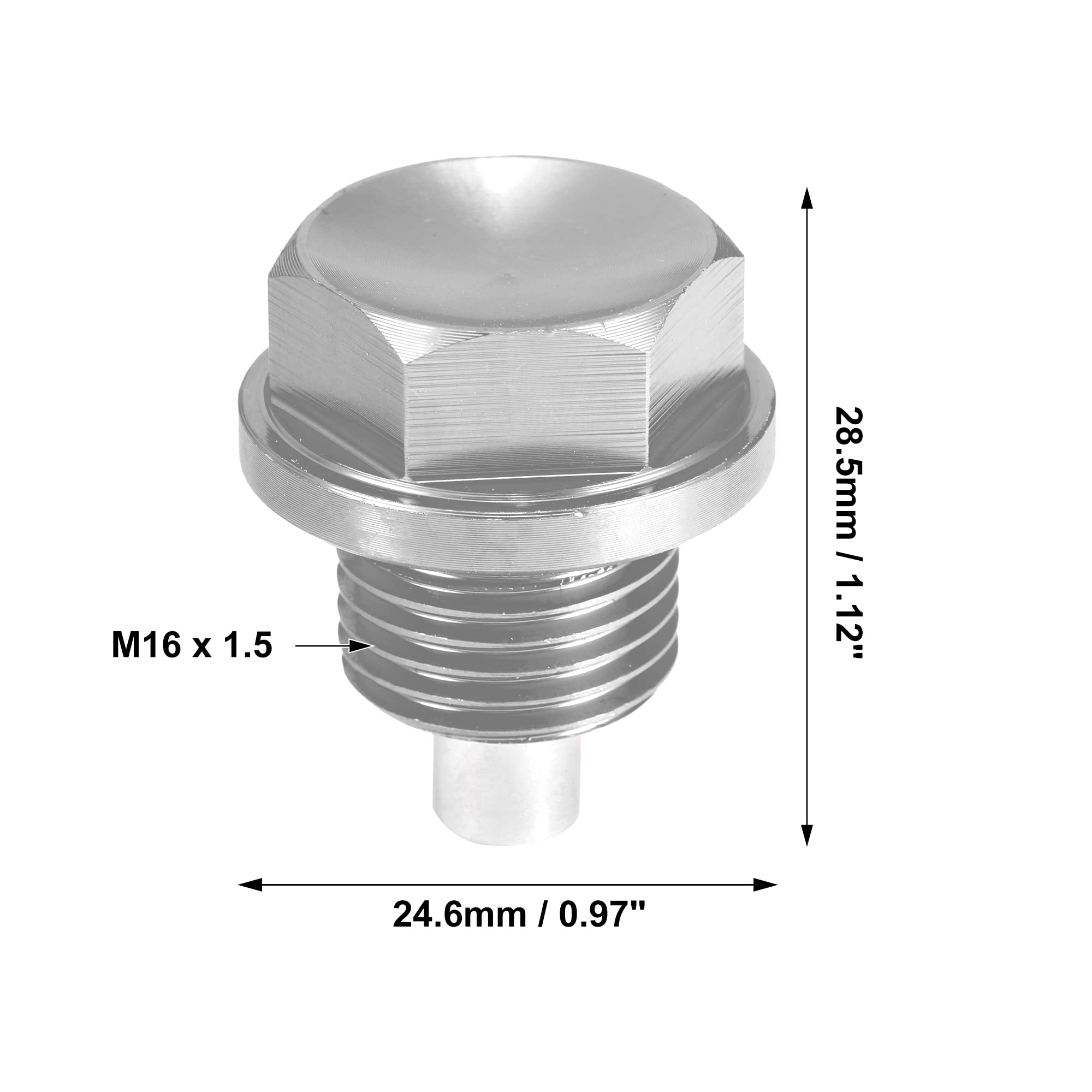 A ABSOPRO 2 Bouchon Vidange M16x1.5 Argenté Aluminium Aimant | Argenté, Aluminium, Avec Rondelle, Taille 28.5x24.6mm, Installation Facile, Remplacement Direct, Bonne Qualité