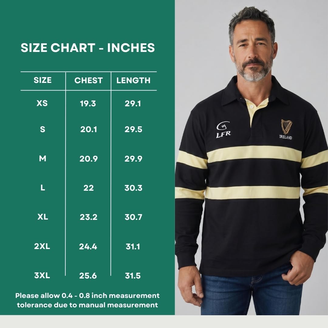 Irlanda Harp - Camiseta de rugby de manga larga, color negro y crema (S-XXXL)