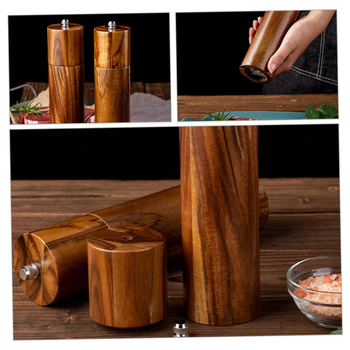 Artibetter Manuelle Pfeffer und Salzmühle aus Edelstahl und Holz mit Keramikmahlwerk Einfach zu Bedienen für Küche und Gewürze
