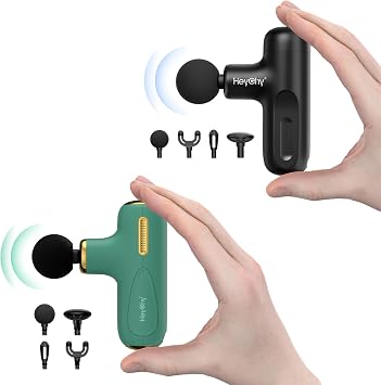 HEYCHY Super Mini Massage Gun Deep Tissue, Handheld Muscle Massager with 4 Heads, Percussion Travel Size Massager Gun FSA Eligible for Men Women Back Relief, Quiet for Home, Gym, Office, HSA, Black