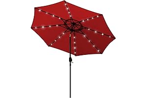 Blissun 9 ft Solar Red Patio Umbrella with 32 LED Lights