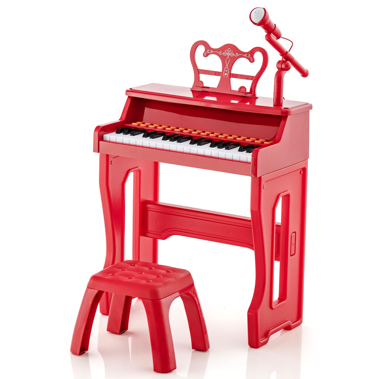 COSTWAY 37-Key Kids Piano, Toddler Electronic Keyboard with Stool, Adjustable Microphone, Music Stand, MP3, Recording and Play Function, Musical Instrument Toy Gift for Boys Girls (Red)