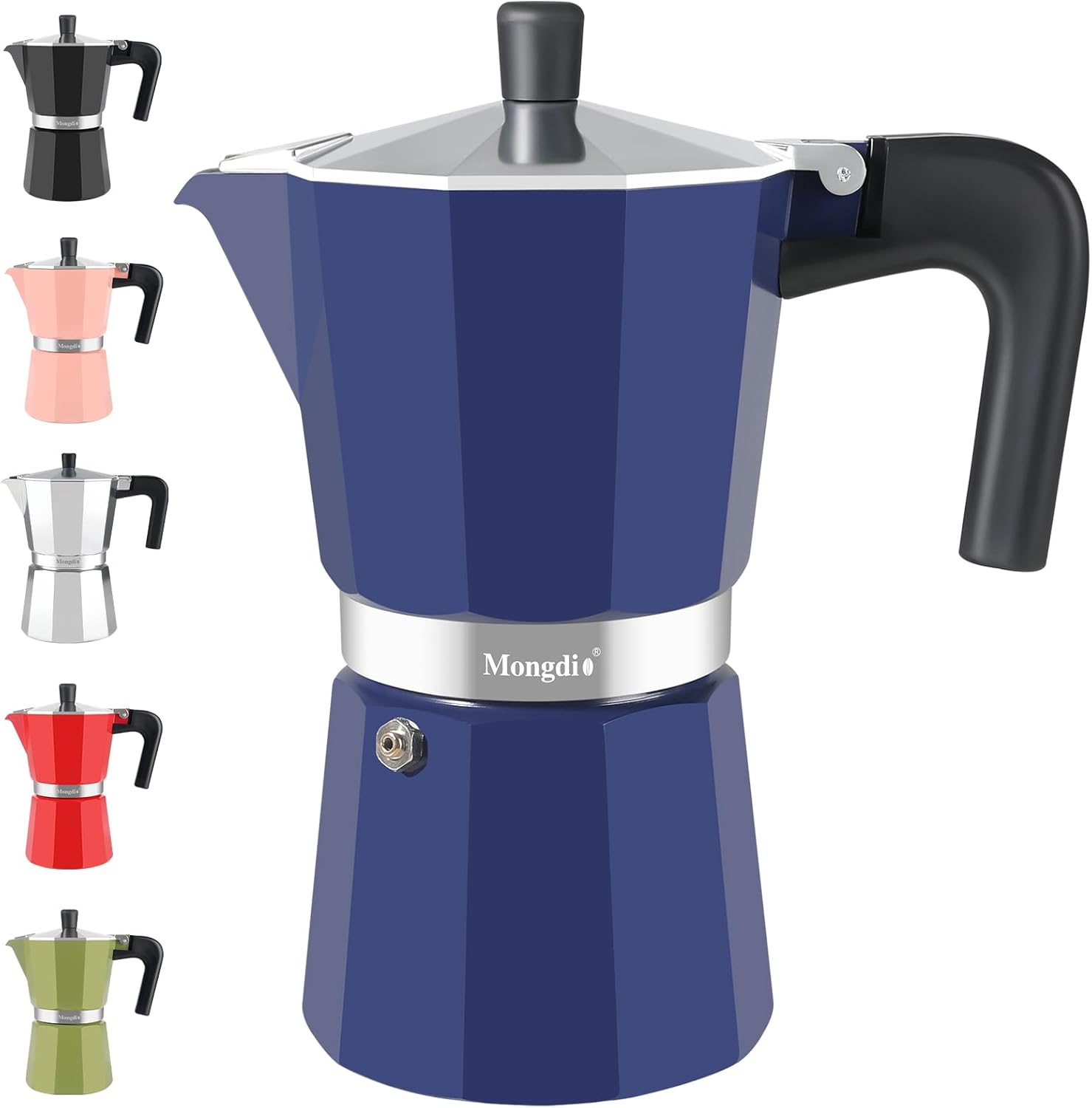 Mongdio Stovetop Espresso Maker Moka Pot, Stove Top Cuban Coffee Maker, Italian Greca Mocha Pot, 12 Espresso Cups, 20 oz - Blue