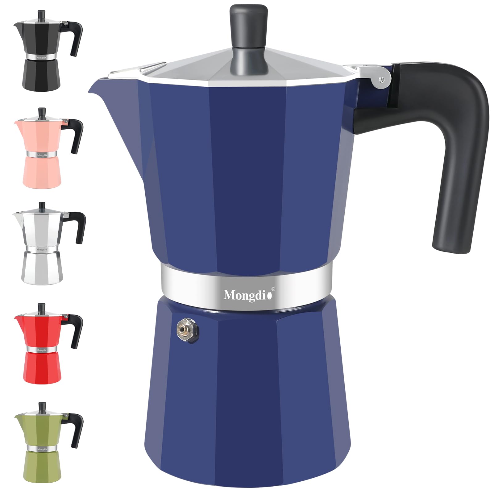 Mongdio Stovetop Espresso Maker Moka Pot, Stove Top Cuban Coffee Maker, Italian Greca Mocha Pot, 12 Espresso Cups, 20 oz - Blue