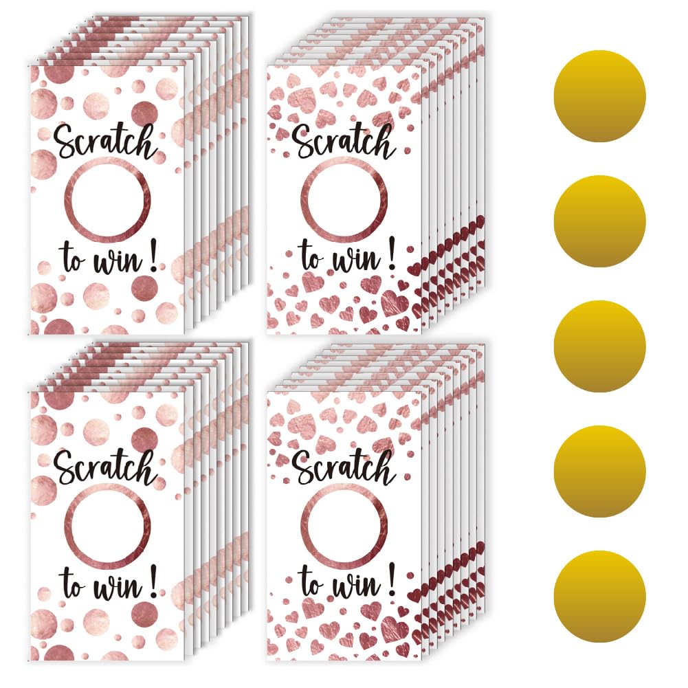 PRESSINART 120Pcs Scratch Off Cards Stickers 3.7 x 2.1 Inch Polka Dot Heart Design, Scratch to Win Cards Blank Gift Certificates DIY Coupons for Bridal Shower Birthday Party Supply Restaurant Business