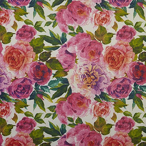 Kt KILOtela - Tela Loneta Resinada, Algodón Orgánico, Antimanchas, Impermeable, Lavable, Manteles, Individuales, Cojines, 140 cm Ancho, Largo a Elección de 50 en 50 cm, Flores, Rosa