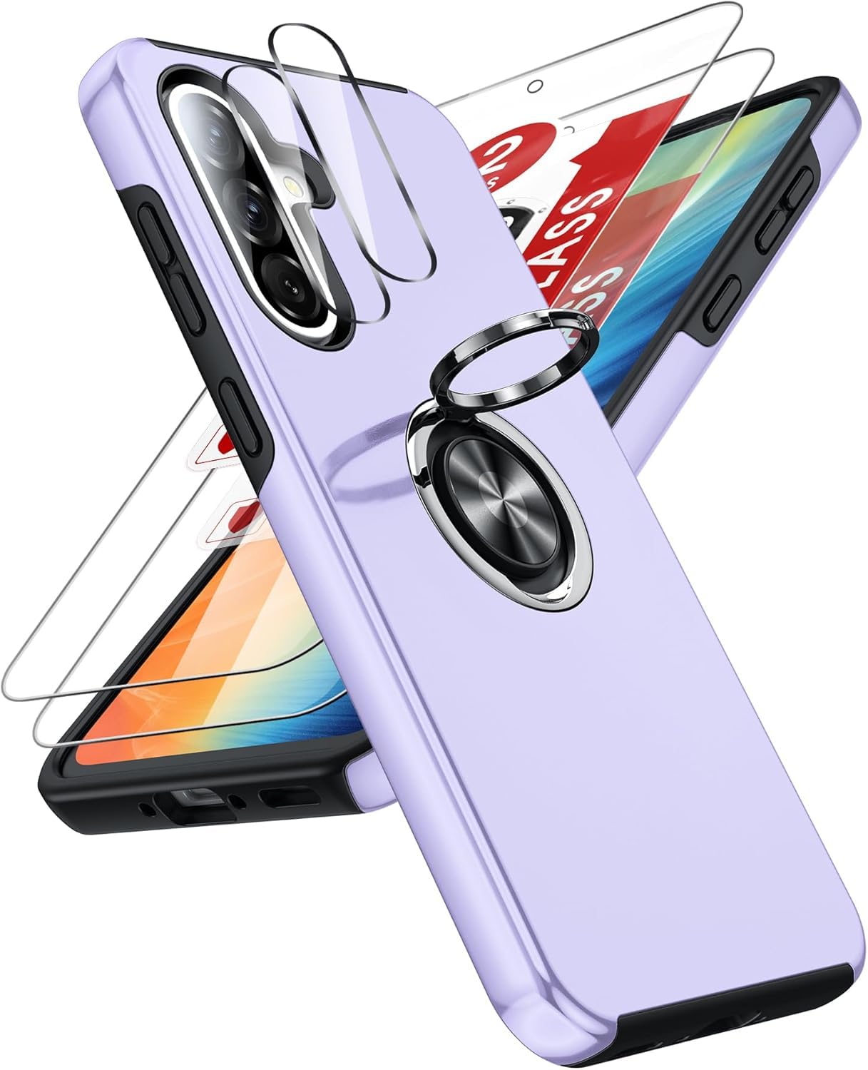 LeYi Hülle für Samsung Galaxy A 5G mit 2 Panzerglas Schutzfolien, Hybrid Schutzhülle Militär Standard Stoßfest Case Handy Hüllen Cover mit 360° Grad Ring Ständer für Samsung