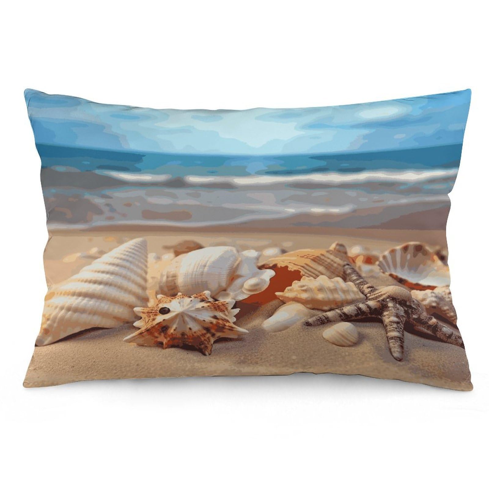 Seashells on The Sandy Beach Throw Pillow Covers with Silent Zipper Polyester Pillow Protectors Removable Pillow Cases Soft Pillowcase Cozy Pillow Sham Cushion Cover for Sofa Car Bed 16 "x24