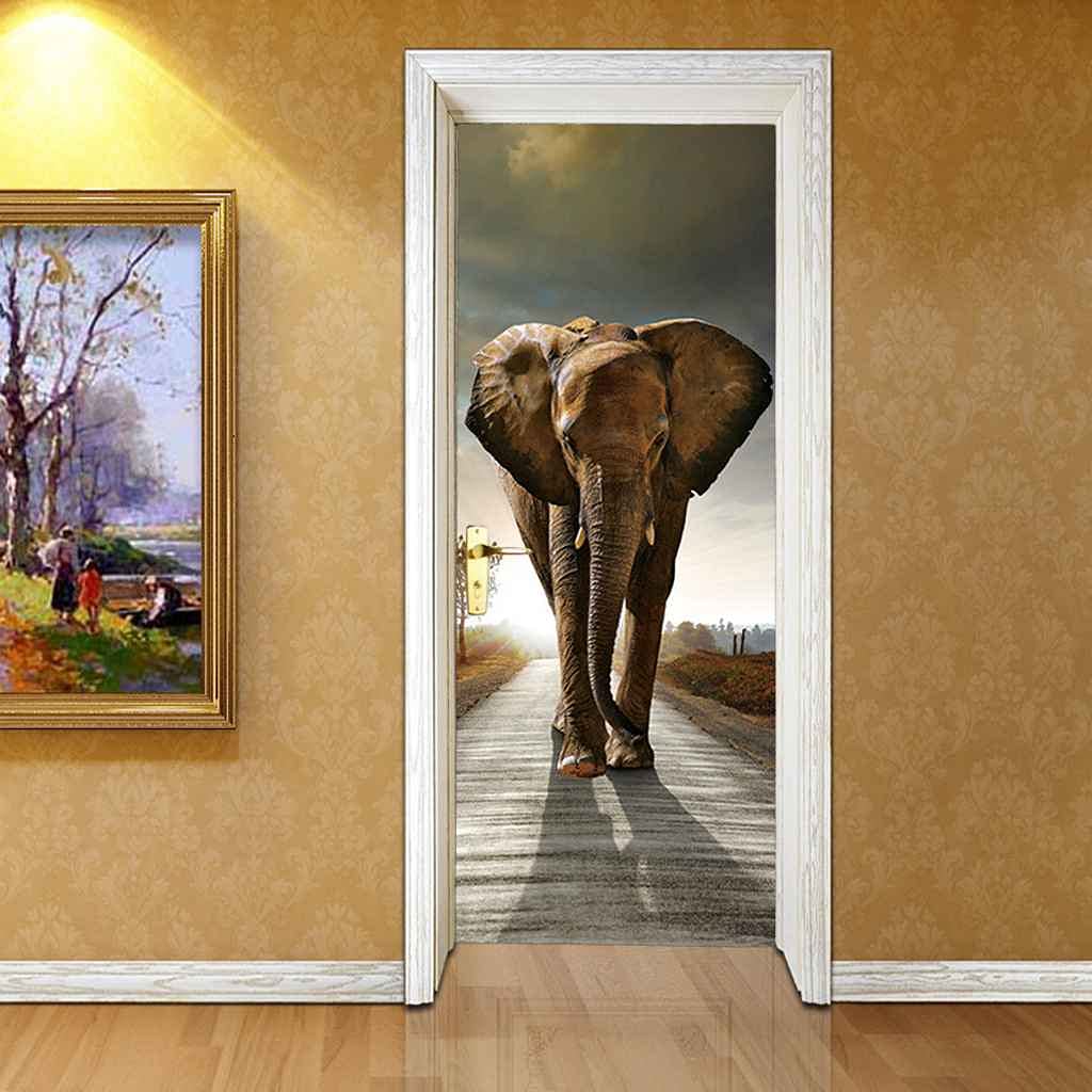 UIMXYZD Door Stickers for Interior Doors Animal Elephant 3D Door murals Self-Adhesive Door Mural Vinyl for Nursery Boys Girls Bedrooms and Living Room Office Door Decoration 77x200cm
