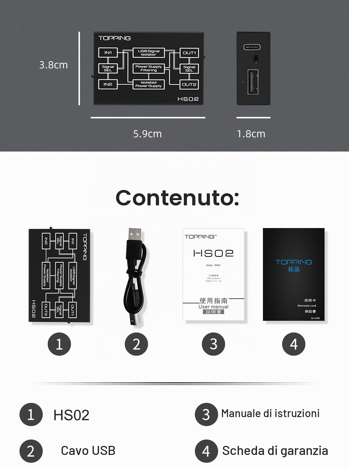 KGUSS TOPPING HS02 Audio Isolatore (Nero)