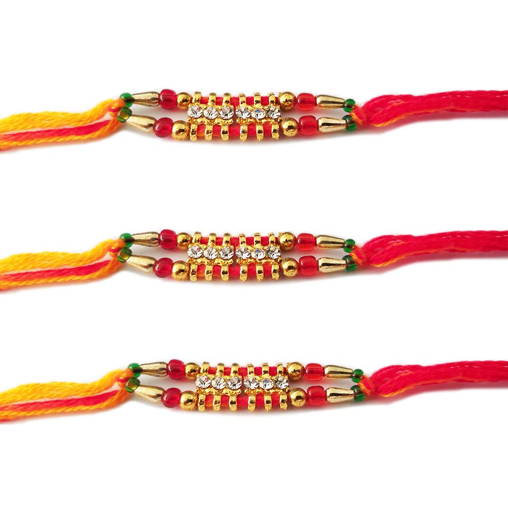 WhopperIndia Set of 3 Six Diamond Rakhi Rkshabandhan Rakhi for Your Brother Bracelet Color and Design May Vary