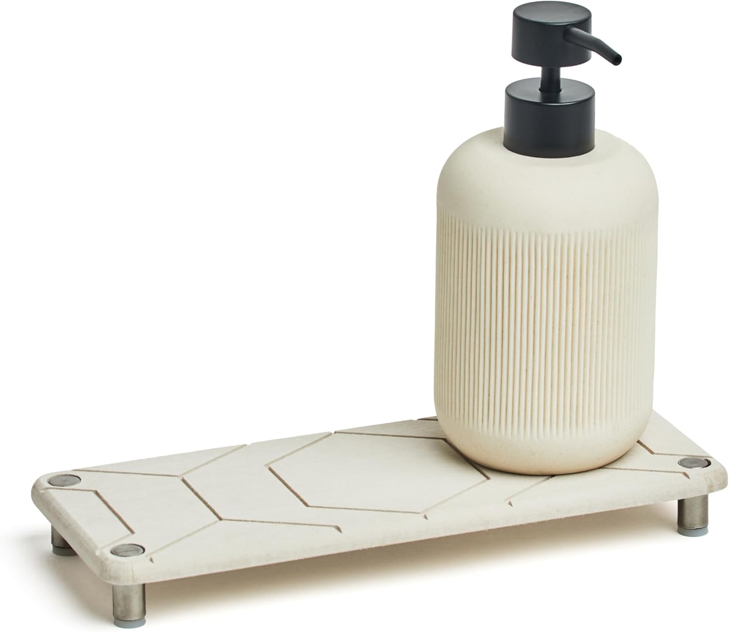 ZAZ Instant Dry Sink Caddy, Kitchen Sponge Soap Holder Dispenser, Bathroom Countertop Fast Drying Stone (FOG MIST)