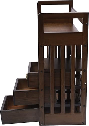 Miniatura 6 de Estantería de escritorio de bambú, organizador retro de escritorio de oficina para escritorio, con 3 cajones, estante de exhibición de doble capa