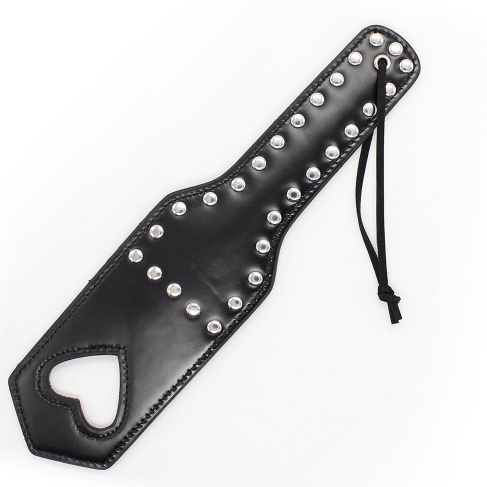 31.5cm Long Heart Shaped Cowhide Leather Riding Crop -USRB06 (Black)