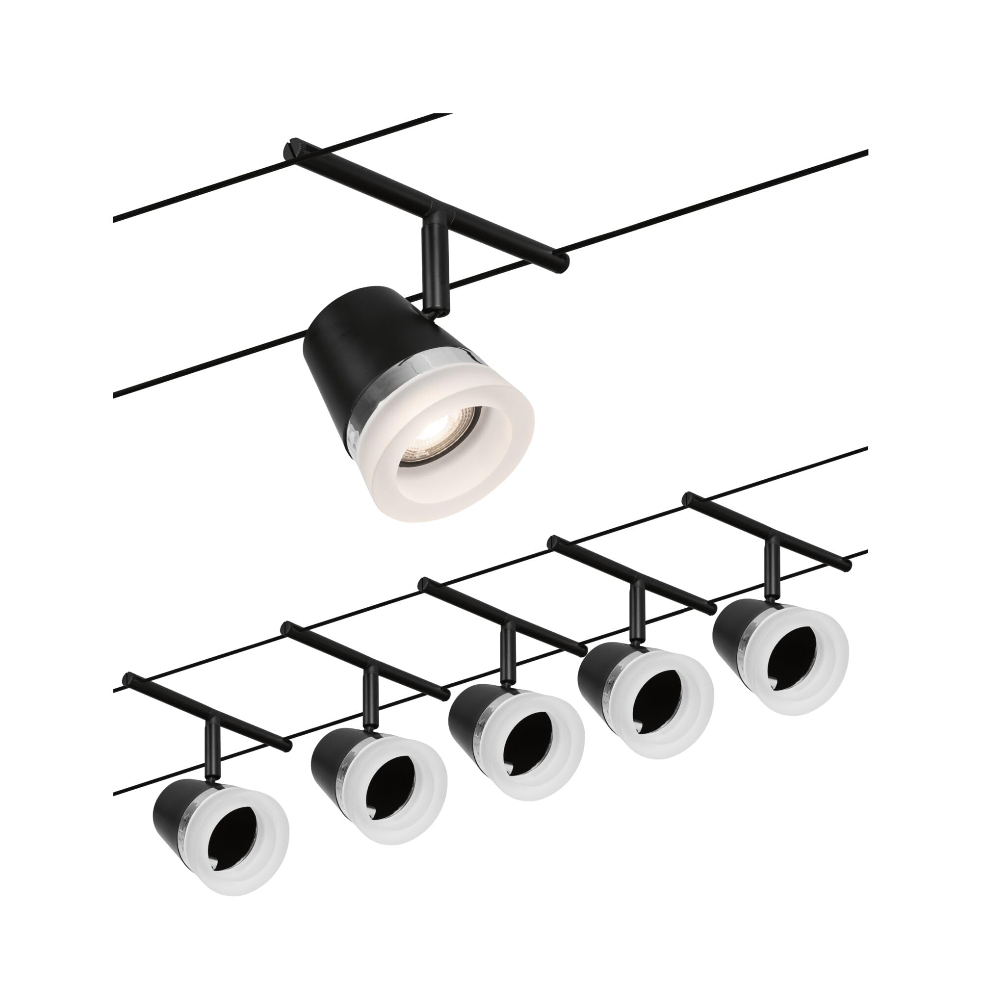 Paulmann 94463 CorDuo Seilsytem Set Cone DC max. 5x10 Watt erweiterbar Schwarz matt Drahtseil Kunststoff GU5,3 Drahtseilsystem ohne Leuchtmittel
