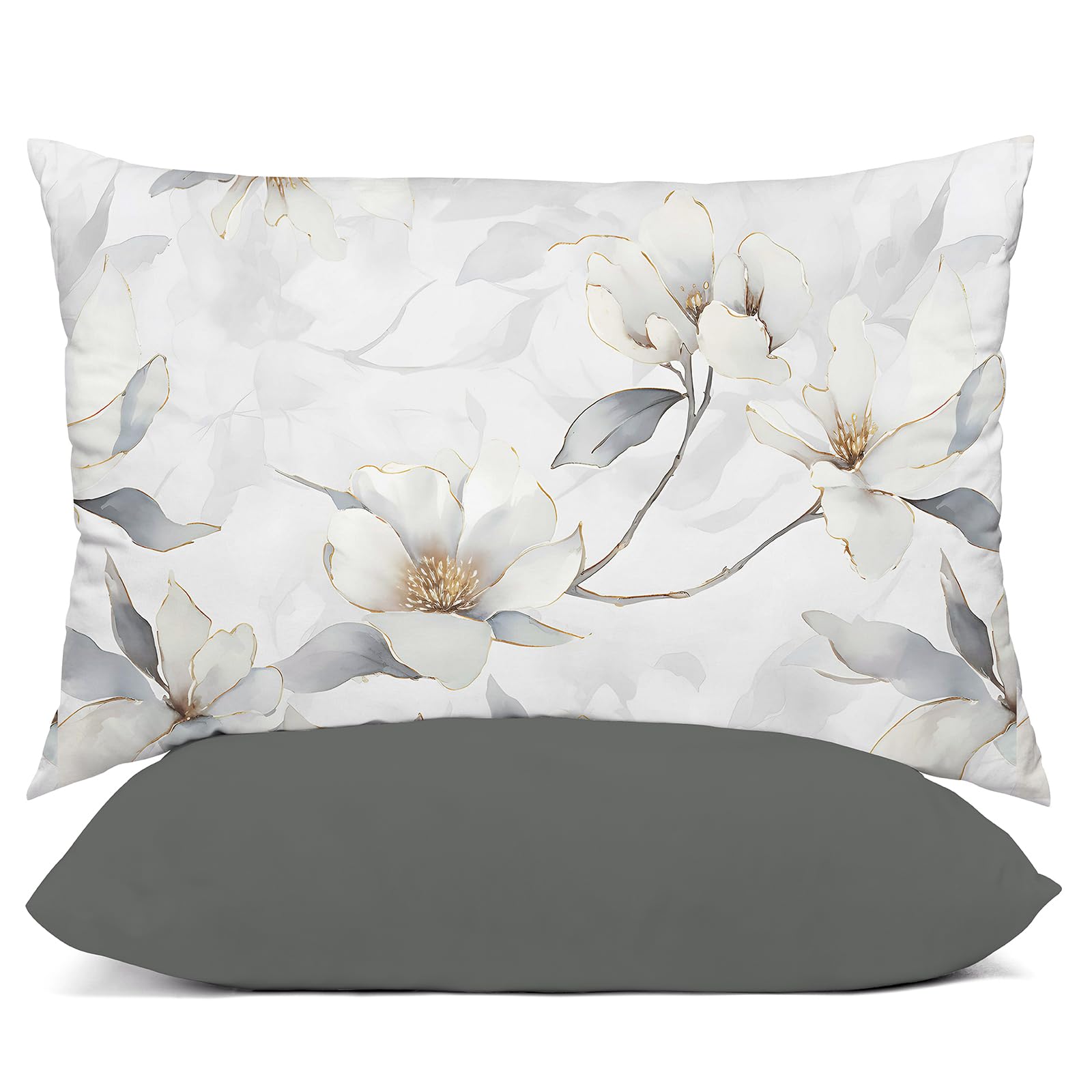 YIYEA King Size Pillow Cases Set of 4 Ultra Soft Double Brushed Microfiber Embroidered Pillowcases and Floral Pillow