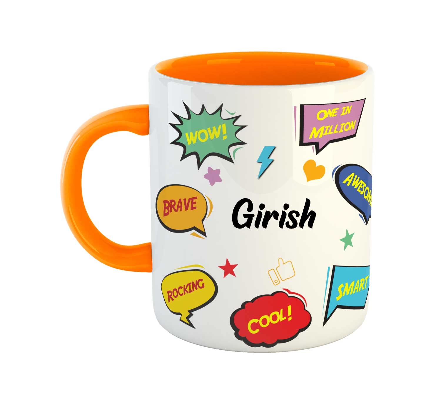 ASHVAH Personalised Girish Name Ceramic Coffee Mug - Best Happy Birthday Gift for Son, Brother, Boyfriend, Husband, Kids Return Gift - Color - Orange, Name -Girish