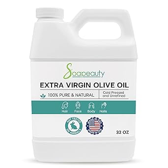 Soapeauty Extra Virgin Olive Oil | 100% Pure & Natural Unrefined Cold-Pressed Carrier Oil | Massage & Body Oil | for Skin, Face, Hair, and Soap Making | Carrier for Essential Oils - 32 Fl Oz